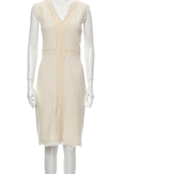 REBECCA TAYLOR Cream Frayed A-line Dress - Picture 3 of 6
